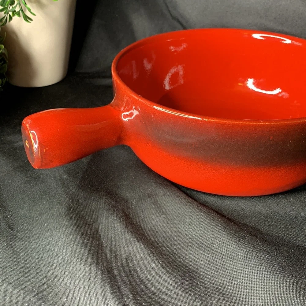 Large round Rustic red terracotta casserole dish with handle made in Italy